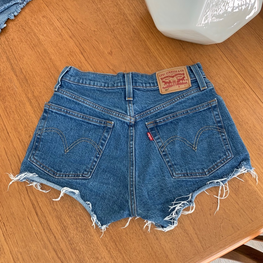 Levi’s 501 Shorts - Dark Wash Distressed